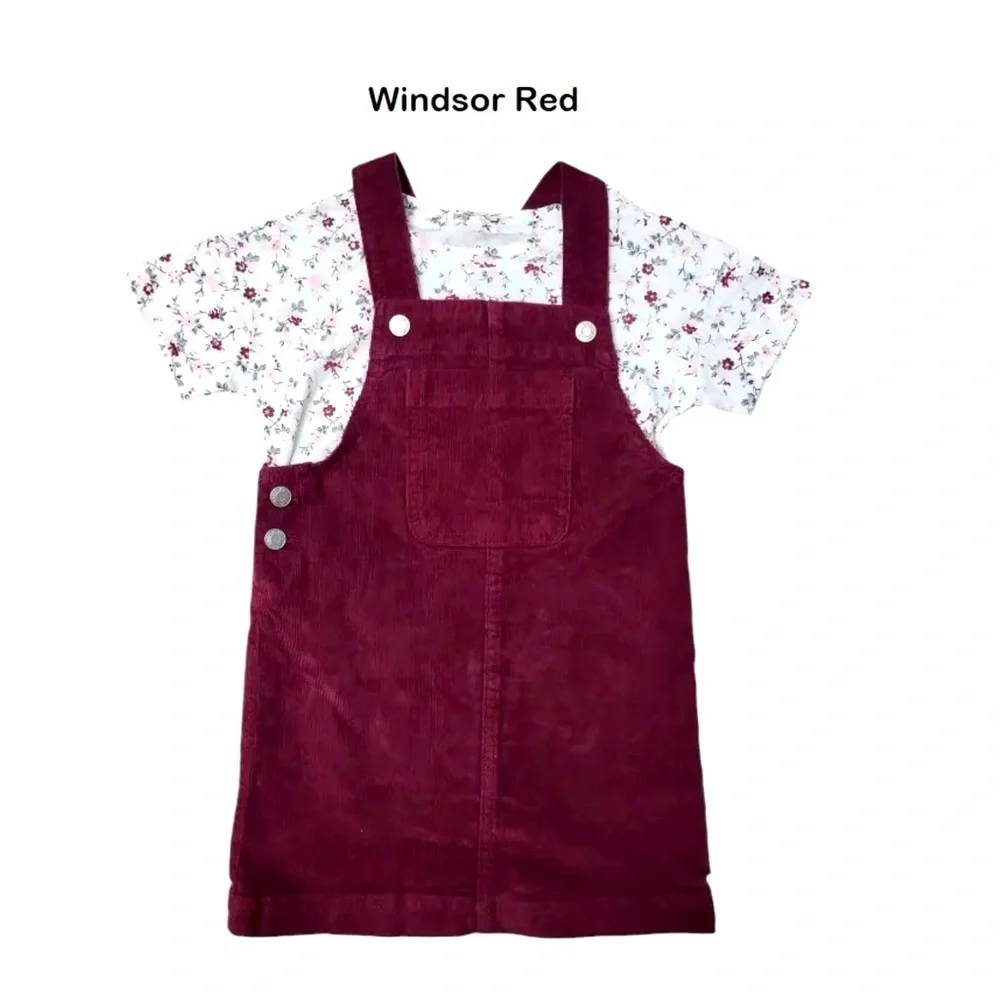 Gap Kids- Windsor Red Corduroy Skirtall Dress With Chest Pocket and Adj Straps.